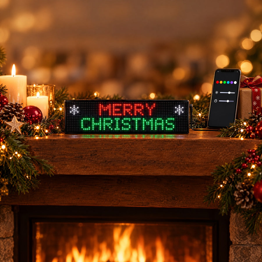 Santa Pixels on a Christmas mantel