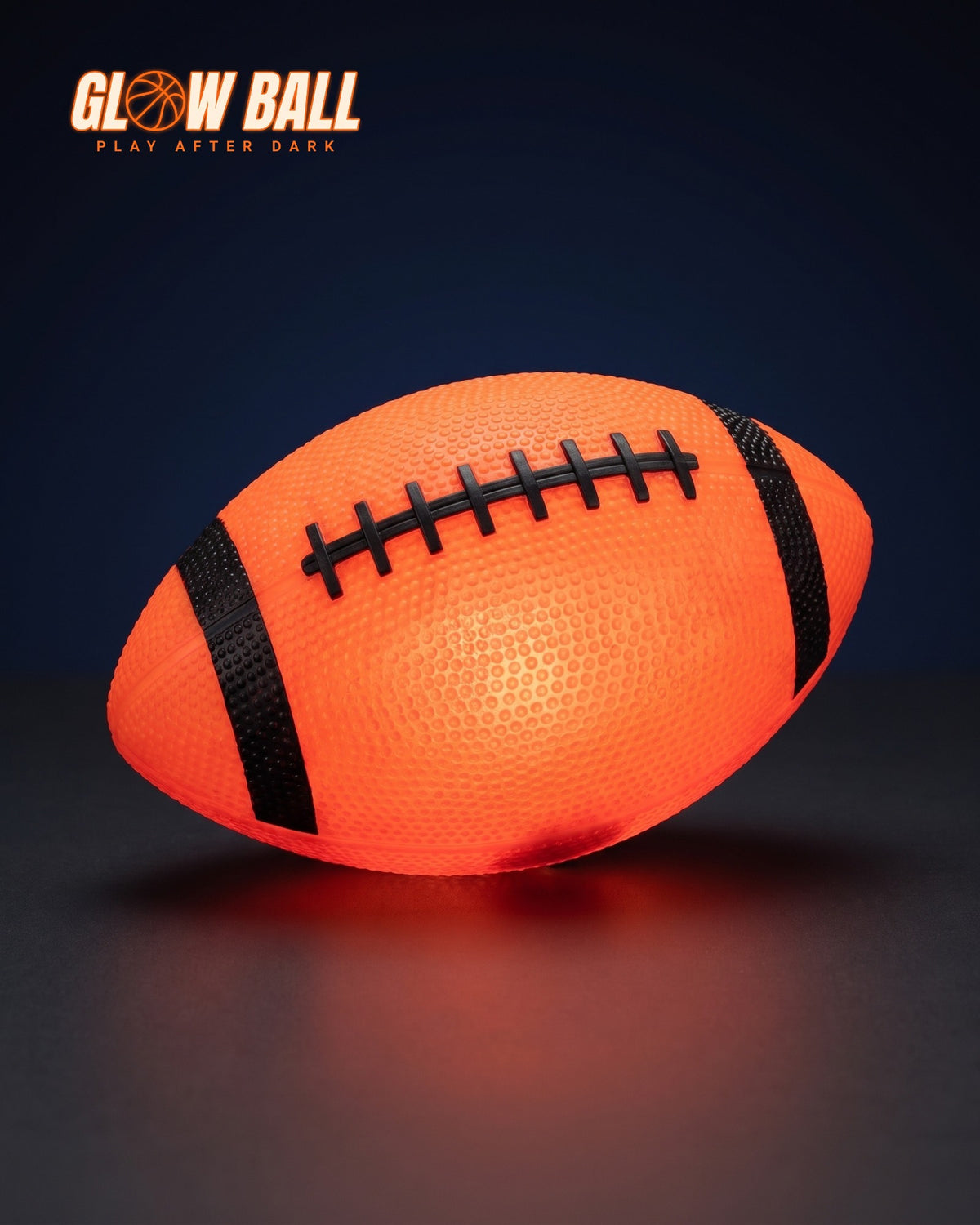 Glow Ball light-up American football glowing orange from the inside