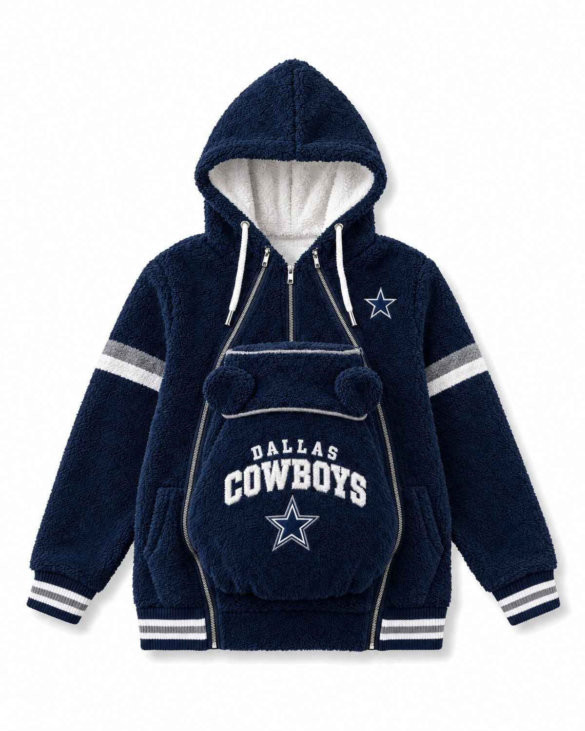 Dallas Cowboys Game Day Carrier Hoodie with zip-in baby pouch, front view