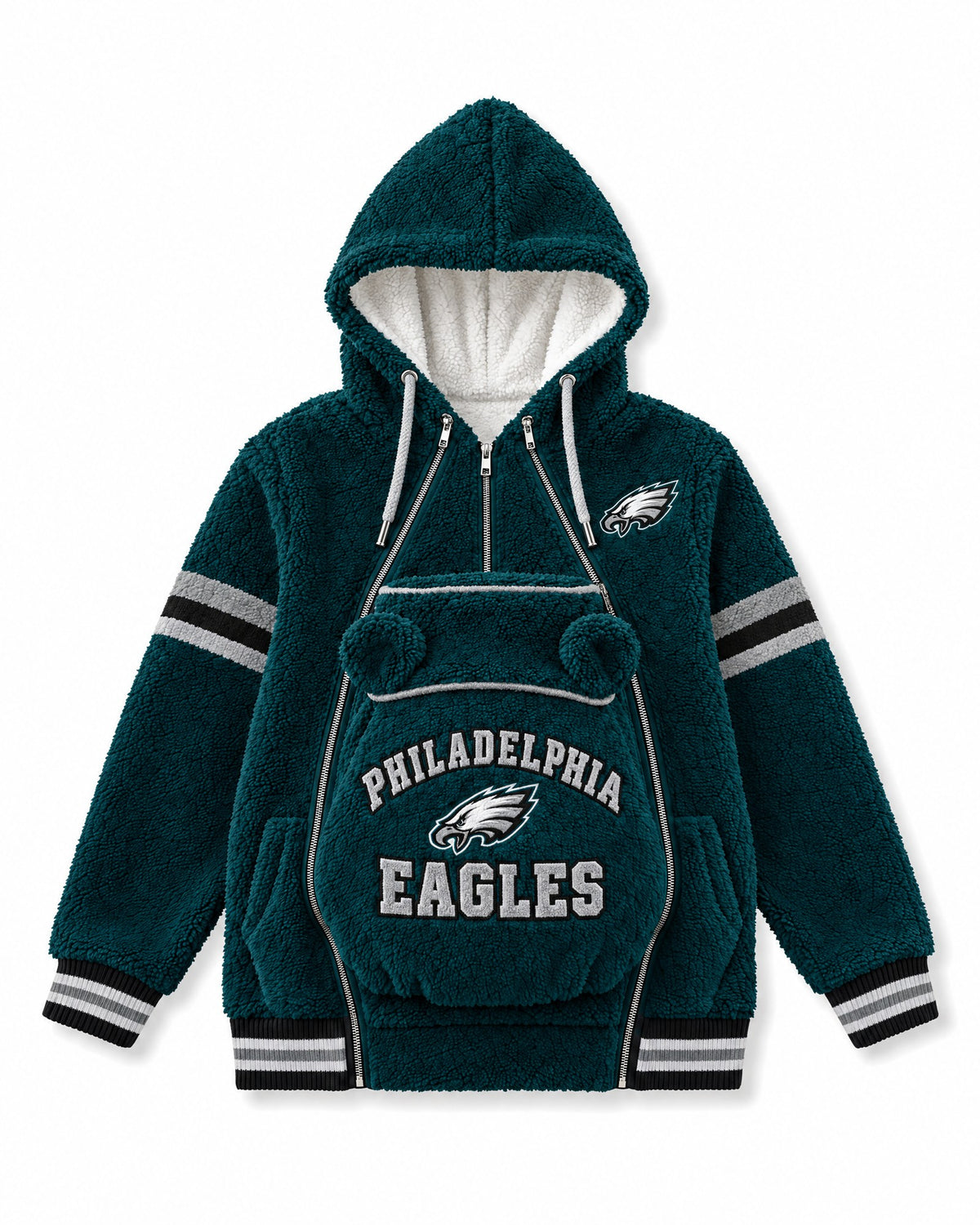 Philadelphia Eagles Game Day Carrier Hoodie with zip-in baby pouch, front view