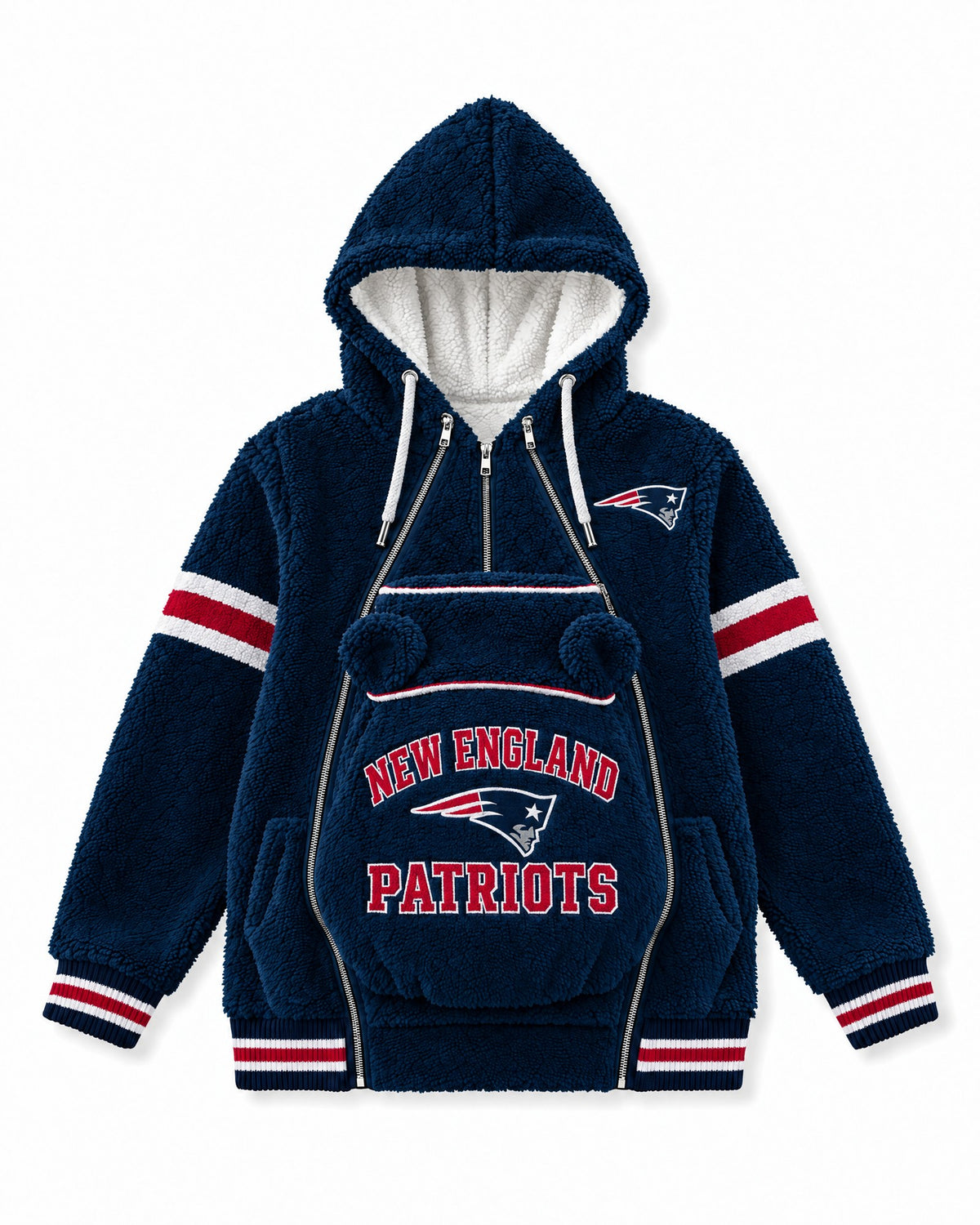 New England Patriots Game Day Carrier Hoodie with zip-in baby pouch, front view