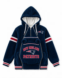 New England Patriots Game Day Carrier Hoodie with zip-in baby pouch, front view