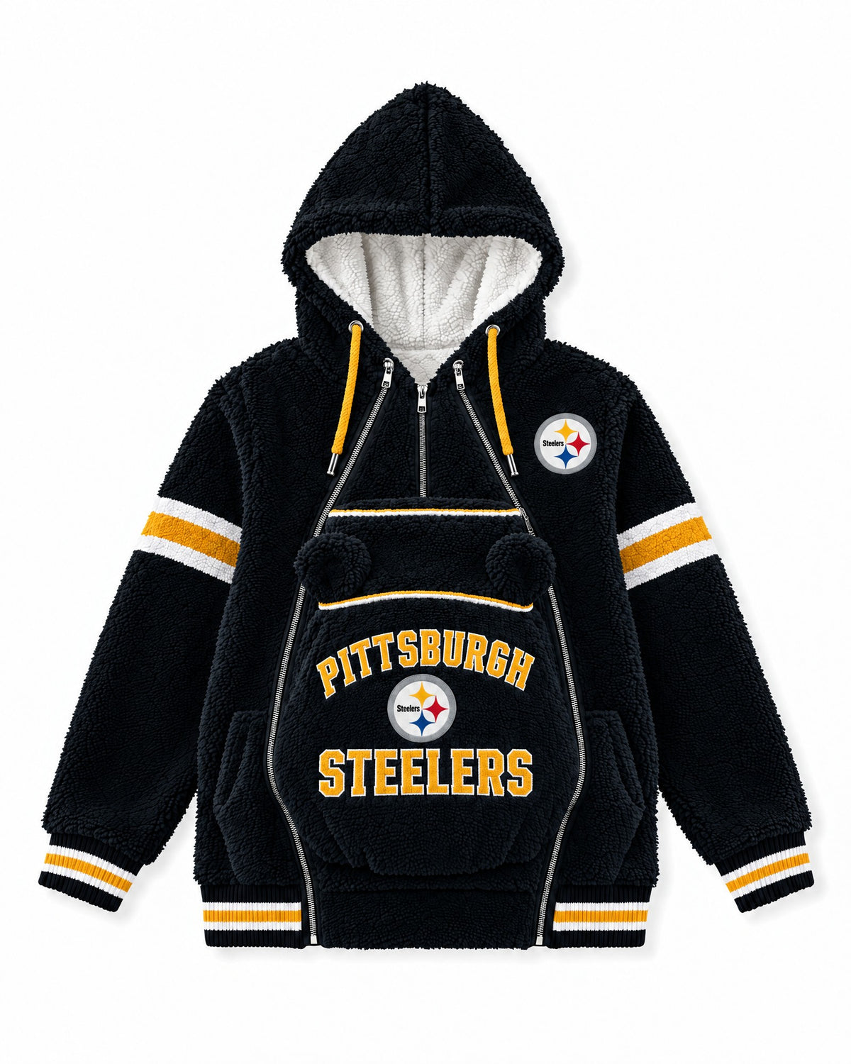 Pittsburgh Steelers Game Day Carrier Hoodie with zip-in baby pouch, front view