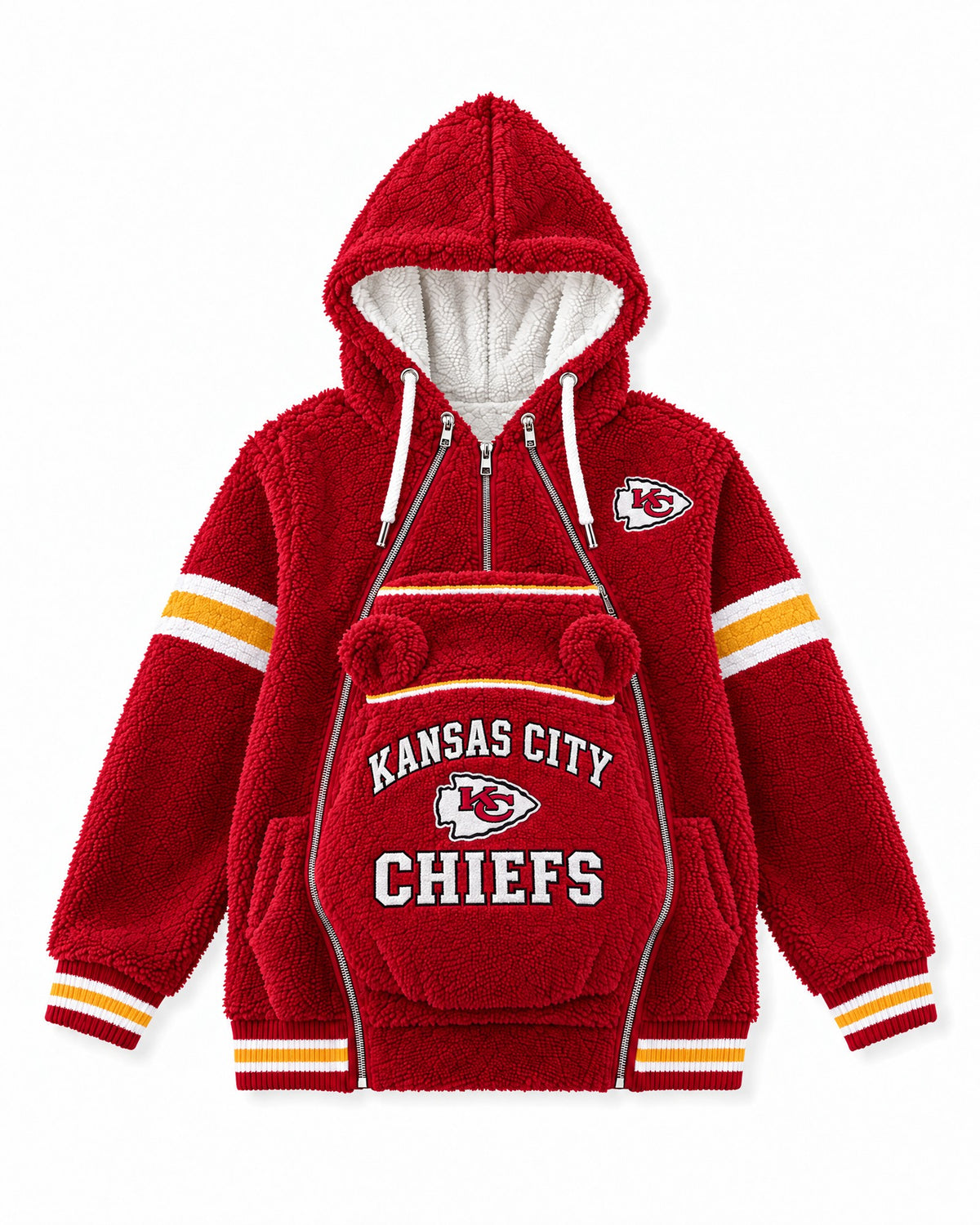 Kansas City Chiefs Game Day Carrier Hoodie with zip-in baby pouch, front view
