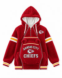 Kansas City Chiefs Game Day Carrier Hoodie with zip-in baby pouch, front view