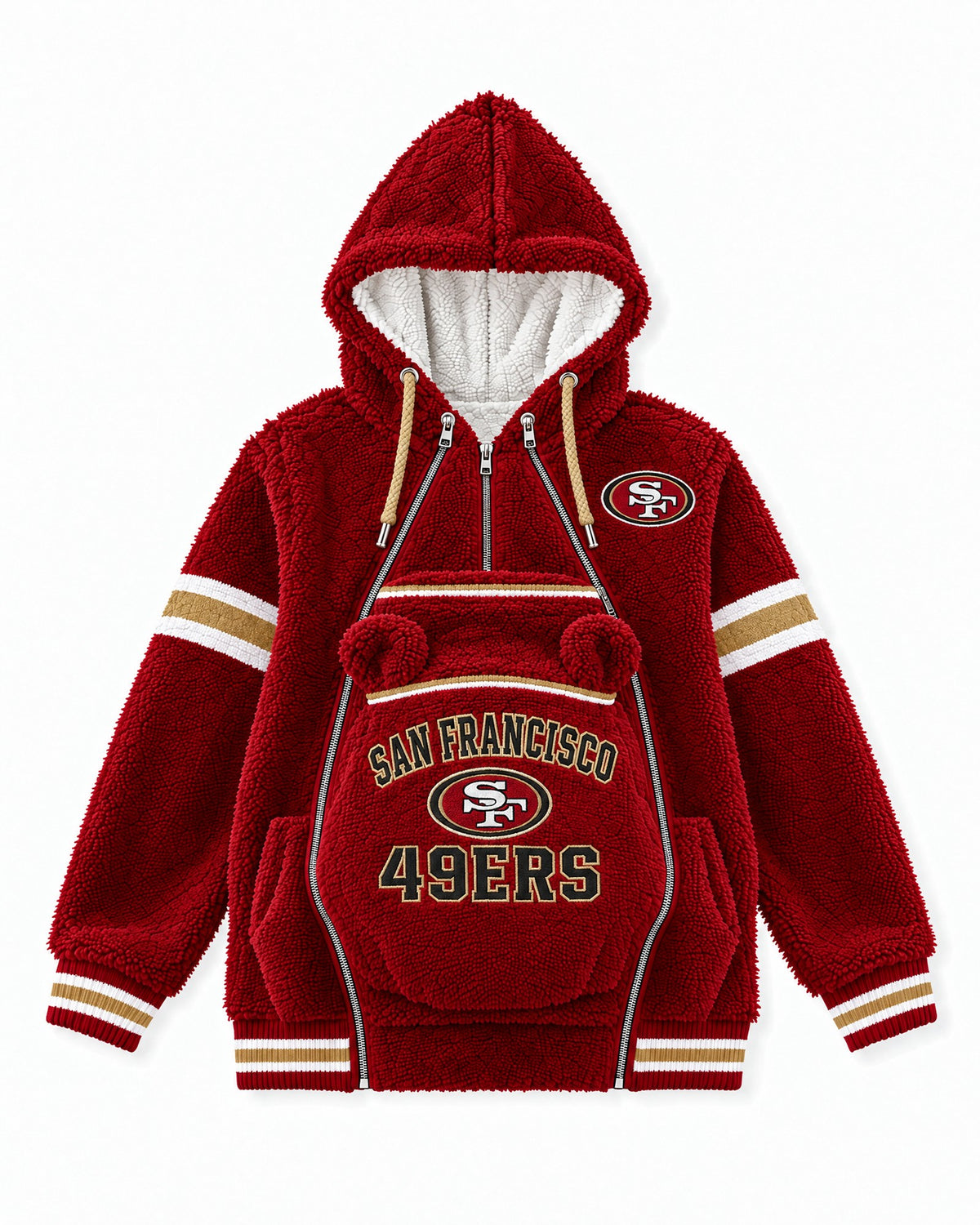 San Francisco 49ers Game Day Carrier Hoodie with zip-in baby pouch, front view
