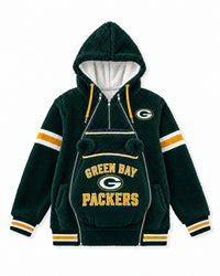 Green Bay Packers Game Day Carrier Hoodie with zip-in baby pouch, front view