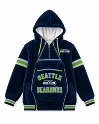 Seattle Seahawks Game Day Carrier Hoodie with zip-in baby pouch, front view