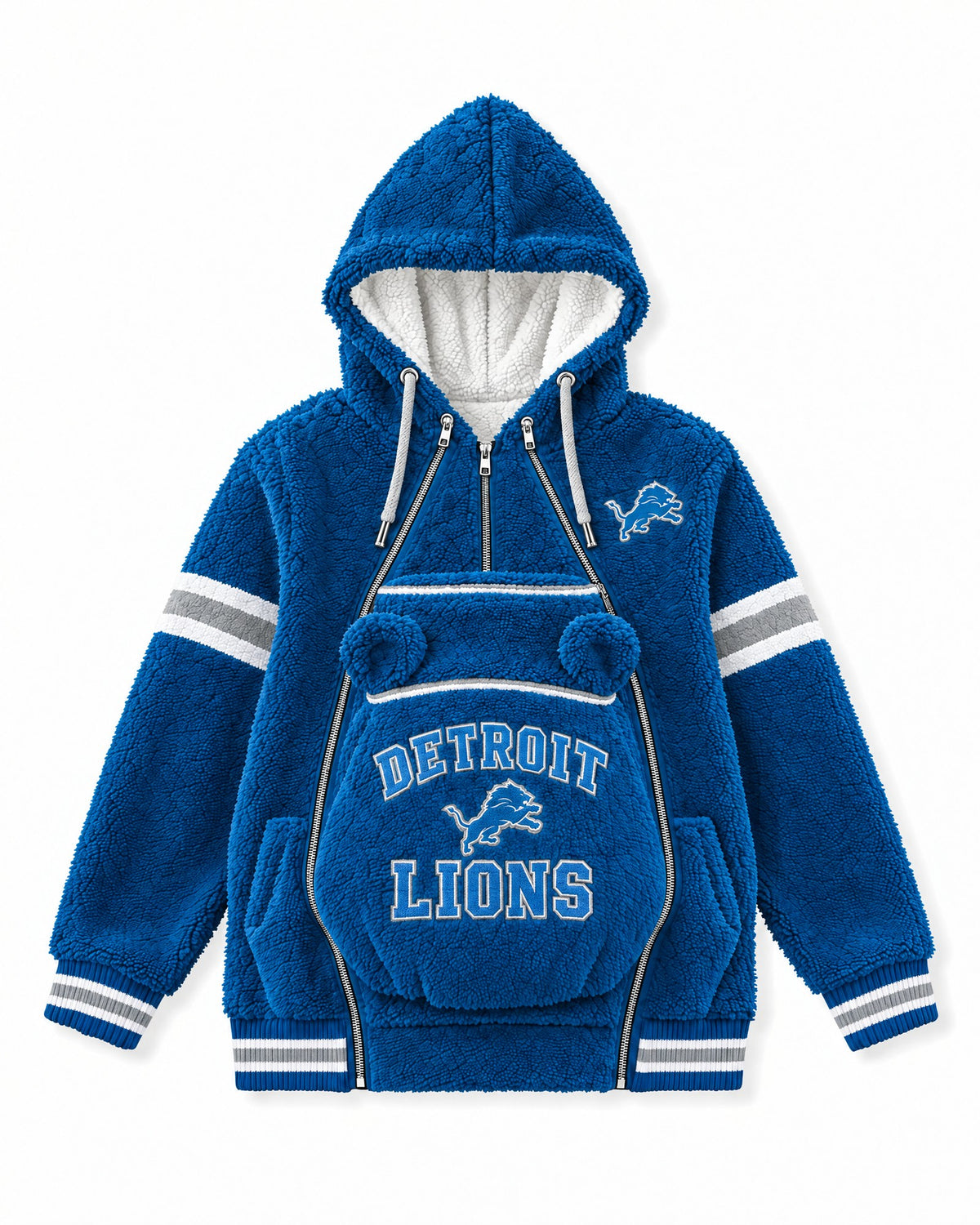 Detroit Lions Game Day Carrier Hoodie with zip-in baby pouch, front view