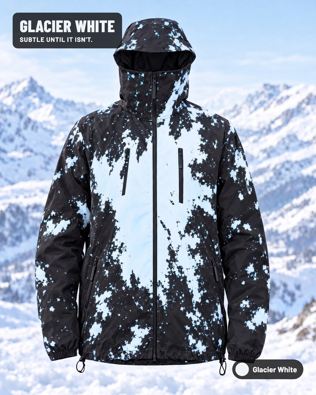 Reactive Jacket in Glacier White — black shell with white splash pattern