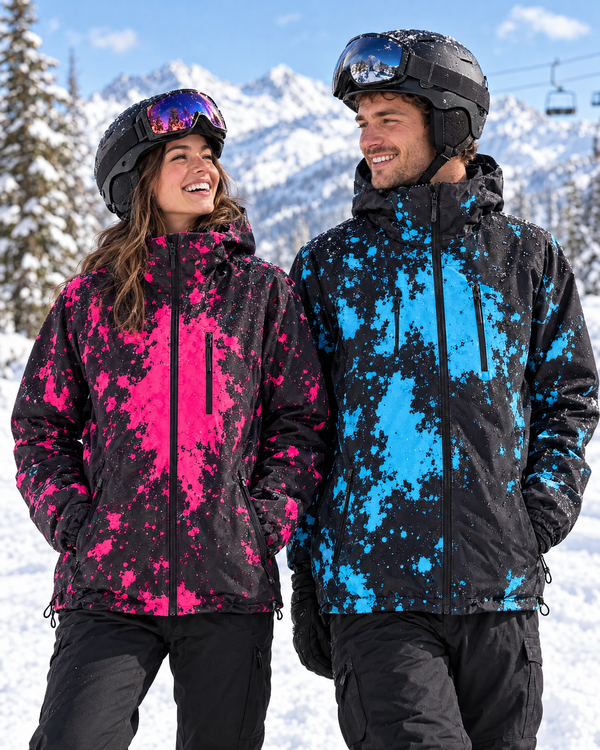 Couple in Neon Pink and Arctic Blue Reactive Jackets