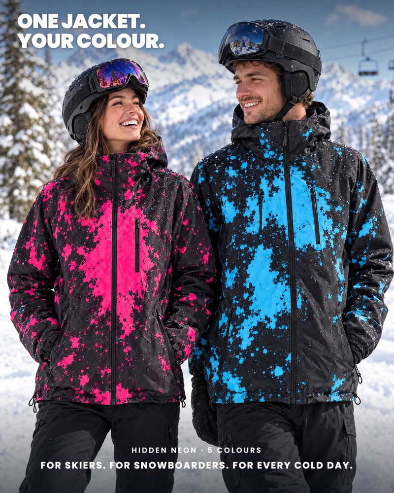 Couple in Reactive Jackets — Neon Pink and Arctic Blue. One jacket, your colour.