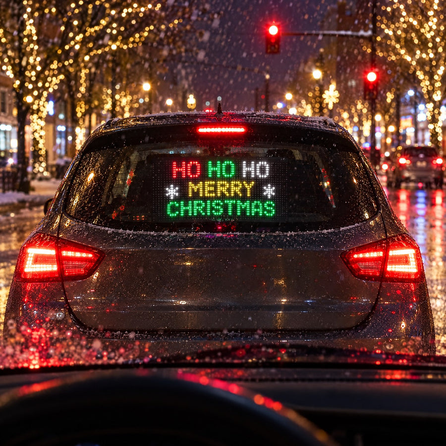 Car ahead in Christmas traffic with the Large Santa Pixels