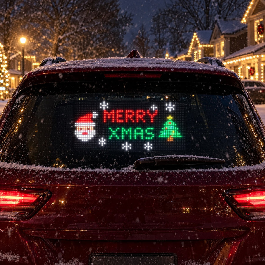 SUV with the Large Santa Pixels in the rear window